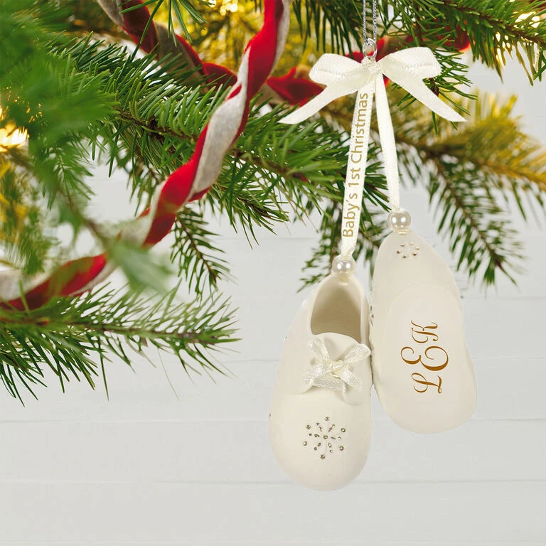 Hallmark Shop -Hallmark Shop Babys First Christmas Monogram Booties Porcelain Personalized Ornament 2299QHE1924B2 02