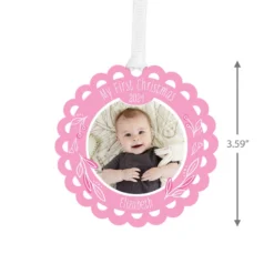 Hallmark Baby’s First Christmas Pink Scalloped Personalized Text And Photo Metal Ornament -Hallmark Shop Babys First Personalized Round Christmas Ornament 1OFM1004B2 03
