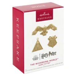 Hallmark Mini Harry Potter™ The Wizarding World™ Metal Ornaments, Set Of 3 -Hallmark Shop Hogwarts Crest Owl Deathly Hallows Keepsake Ornaments 2199QXM9249 06