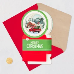 Hallmark Red Truck Snow Globe Musical 3D Pop-Up Christmas Card With Motion -Hallmark Shop Red Truck Snowglobe 3D PopUp Music Motion Christmas Card 1299XOD9992 06